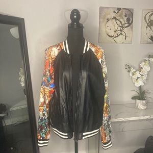 Plus Bejeweled Leather Bomber Jacket